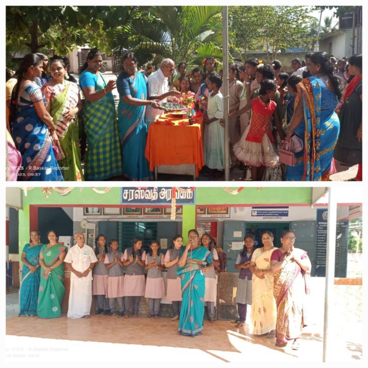 பொன்னமராவதியில் பள்ளிக்கு திரும்பிய மாணவிகளுக்கு இனிப்புகள் வழங்கி வரவேற்பு செய்த அரசு பெண்கள் மேல்நிலைப் பள்ளி ஆசிரியர்கள்!