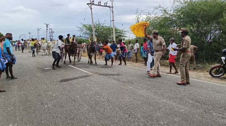 கோவில்பட்டி அருகே மாபெரும் மாட்டு வண்டி எல்கை பந்தயம்!