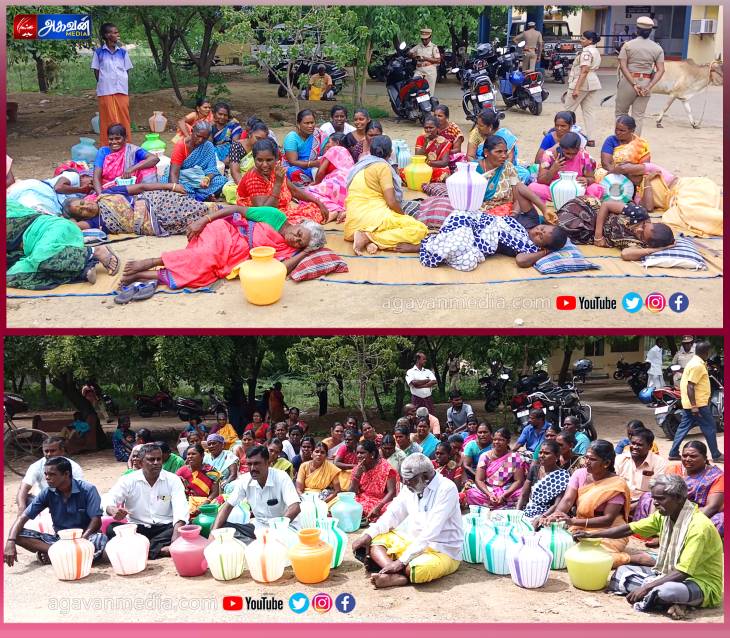 காலி குடங்கள் -பாய் தலகாணியோடு படுத்து உறங்கும் போராட்டம் நடத்திய மக்கள் - எட்டயபுரம் தாலூகா அலுவலகத்தில் பரபரப்பு!