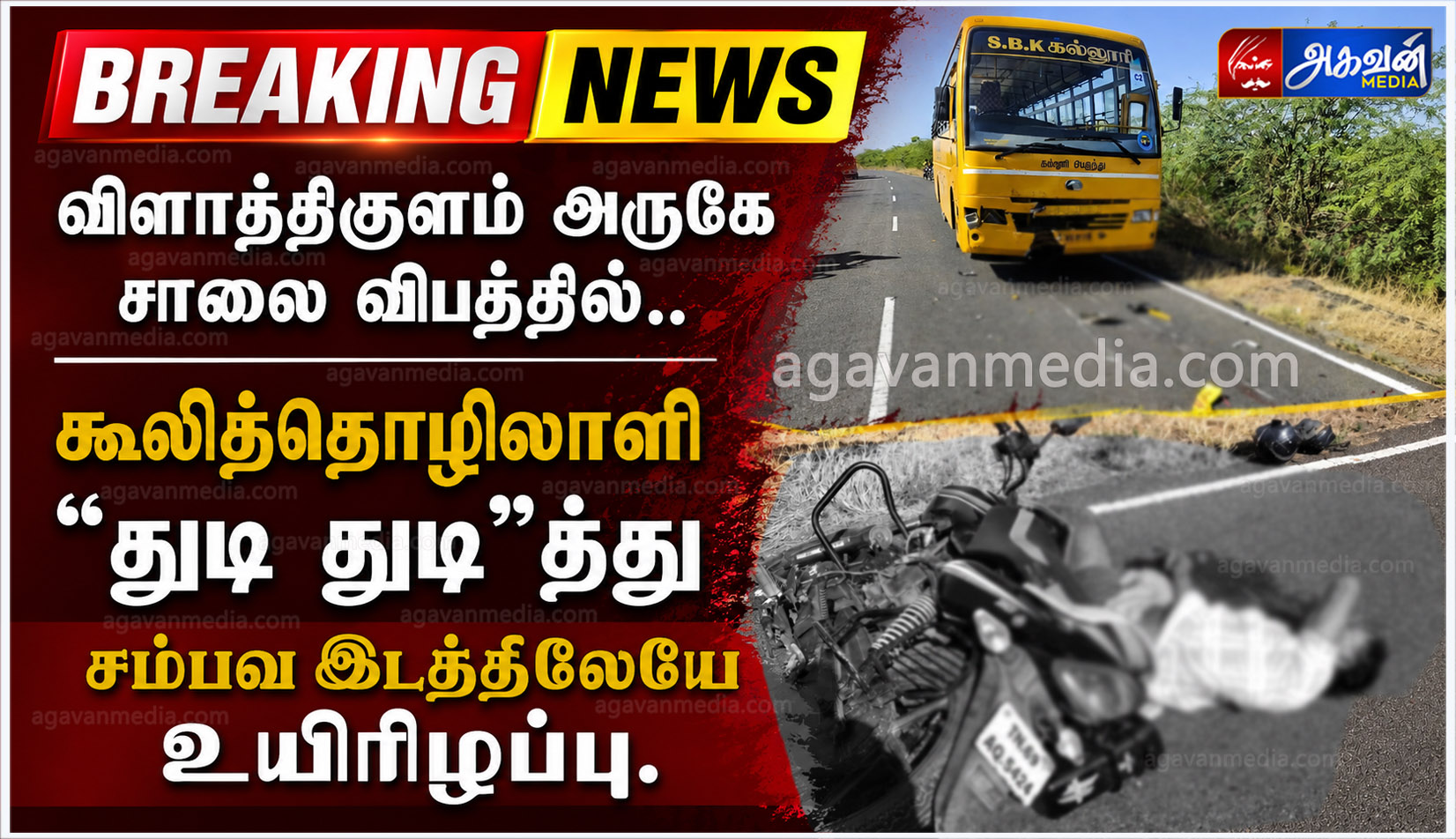 சாலை விபத்தில் கூலித்தொழிலாளி “துடி  துடி”த்து உயிரிழப்பு.