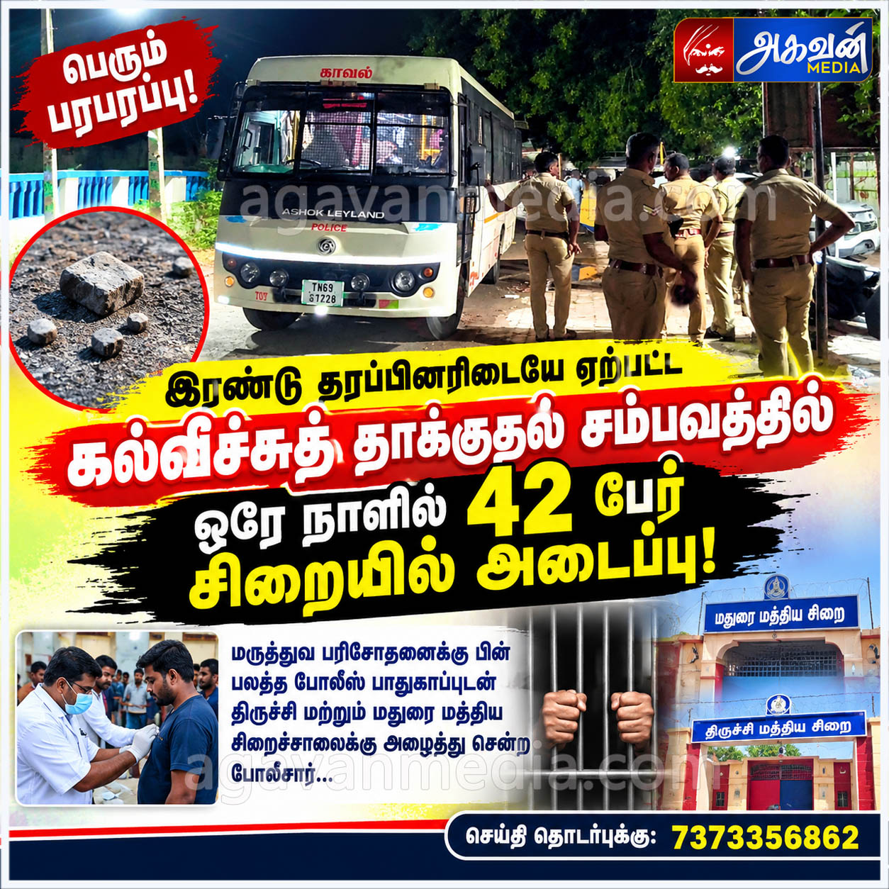 கல்வீச்சுத் தாக்குதல் சம்பவத்தில் ஒரே நாளில் 42 பேர் சிறையில் அடைப்பு!